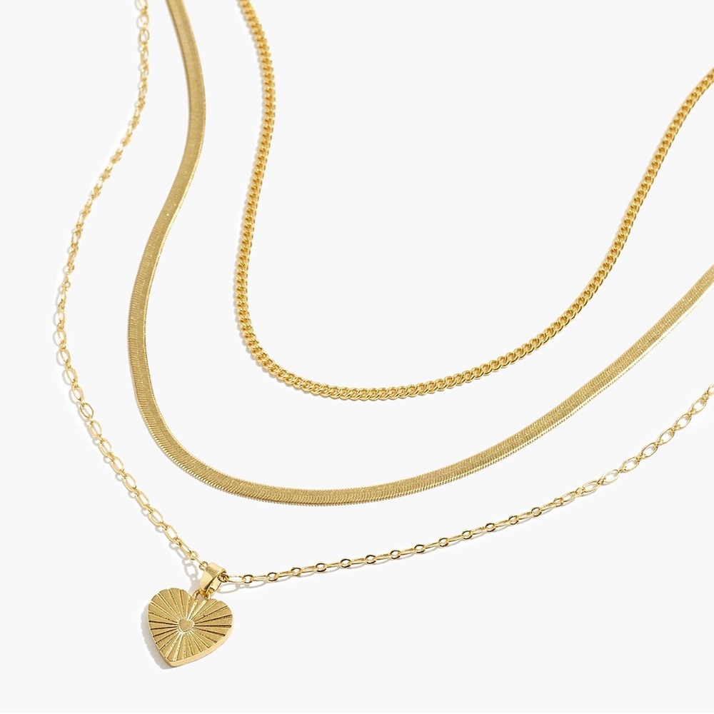 Madewell Three-Piece Etched Heart Necklace Set